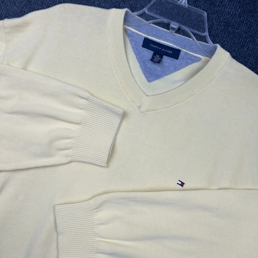 TOMMY‎ HILFIGER Men's V-Neck Men's Sweater Long Sleeve Cotton Yellow Preppy 2XL
